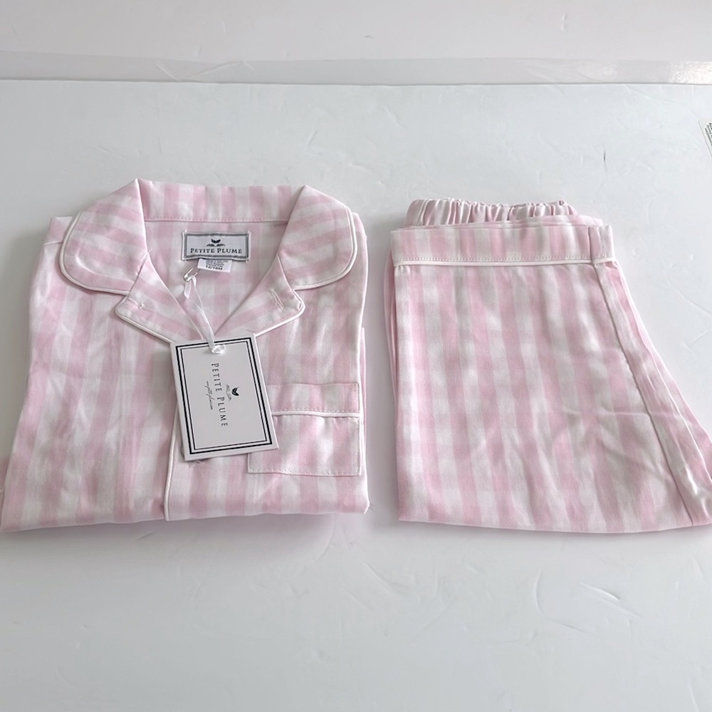 PETITE PLUME Pink Gingham Pajama Set Chemical Free Flame Resistant 12/18 Months - Picture 4 of 8